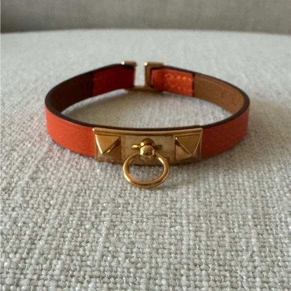 Hermes Mini Rivale Bracelet in Orange Leather size T3. EUC.!